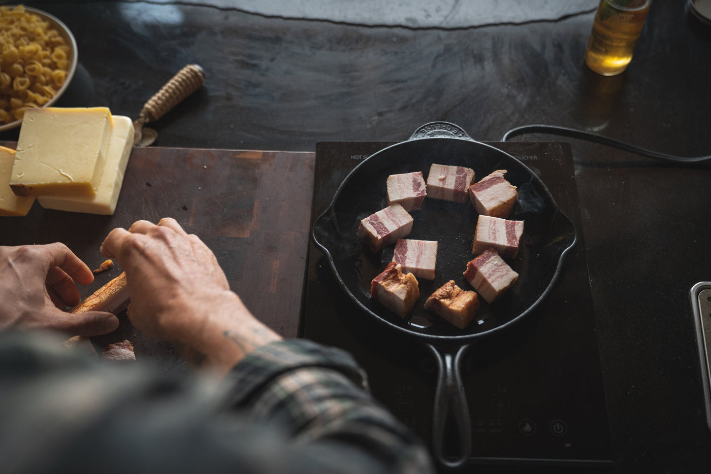 Filson Food: Fire Baked Mac & Cheese with Boar Bacon Burnt Ends