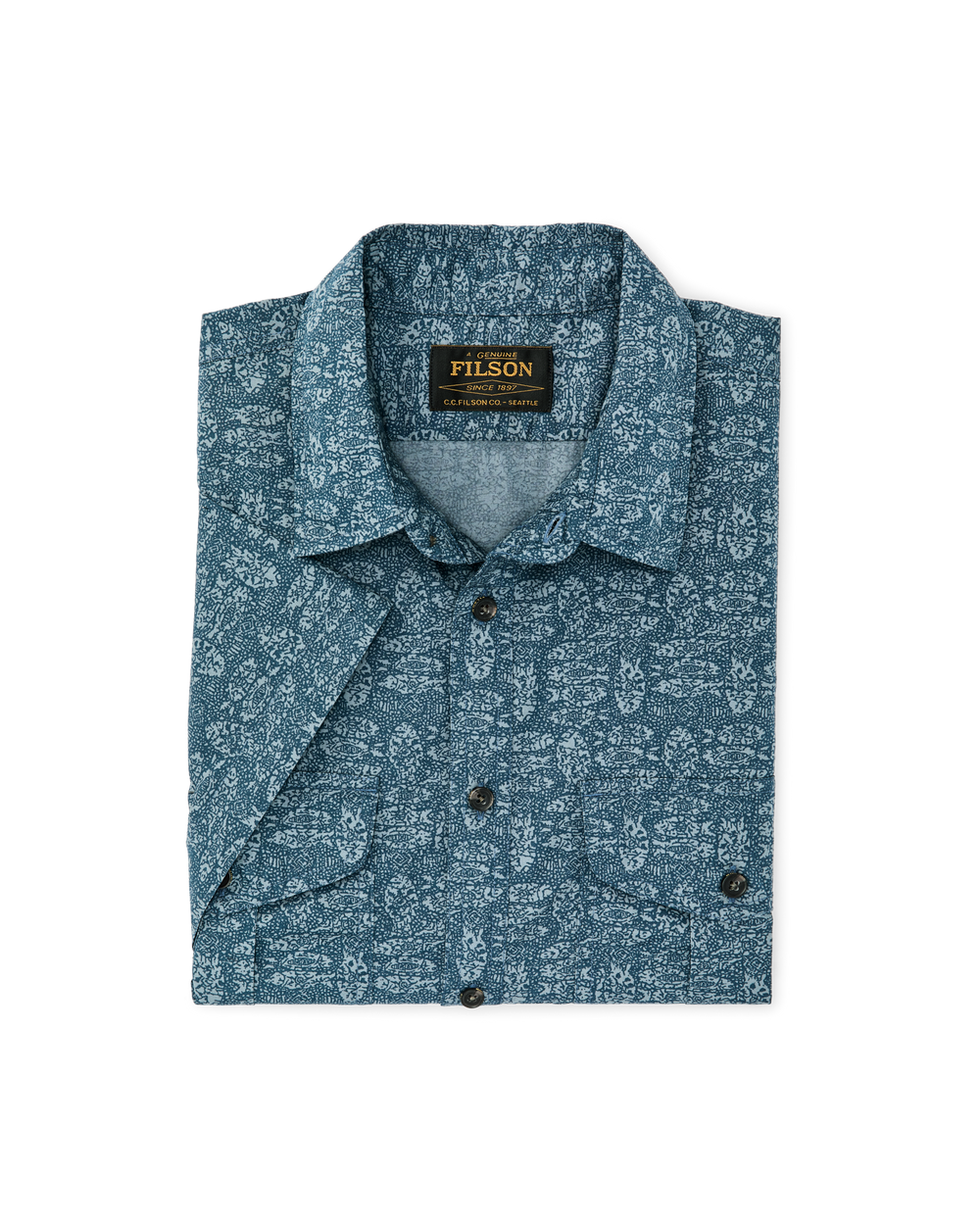 Alternate view of the Filson Filson's Washed Short Sleeve Feather Cloth Shirt - Blue / Print