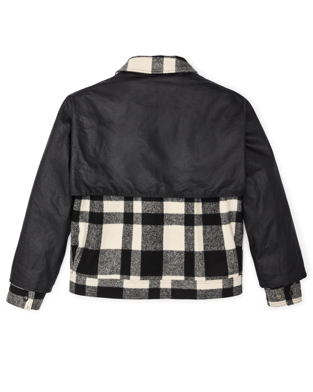 Mackinaw Wool Caped Jacket - Natural Black Plaid Navy