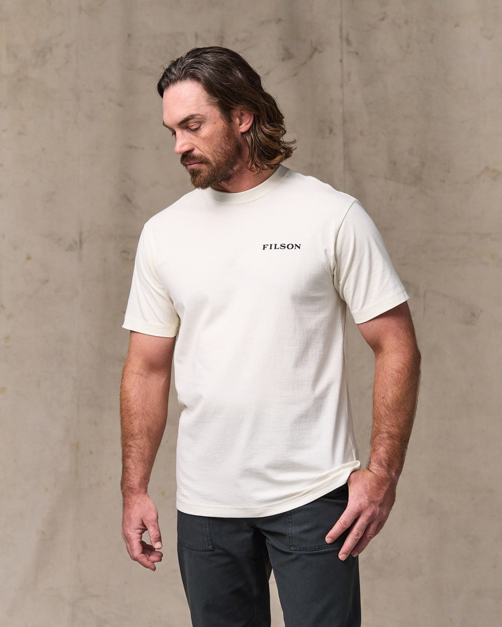 image of a model wearing Filson's Scenic Graphic T-shirt - Basswood