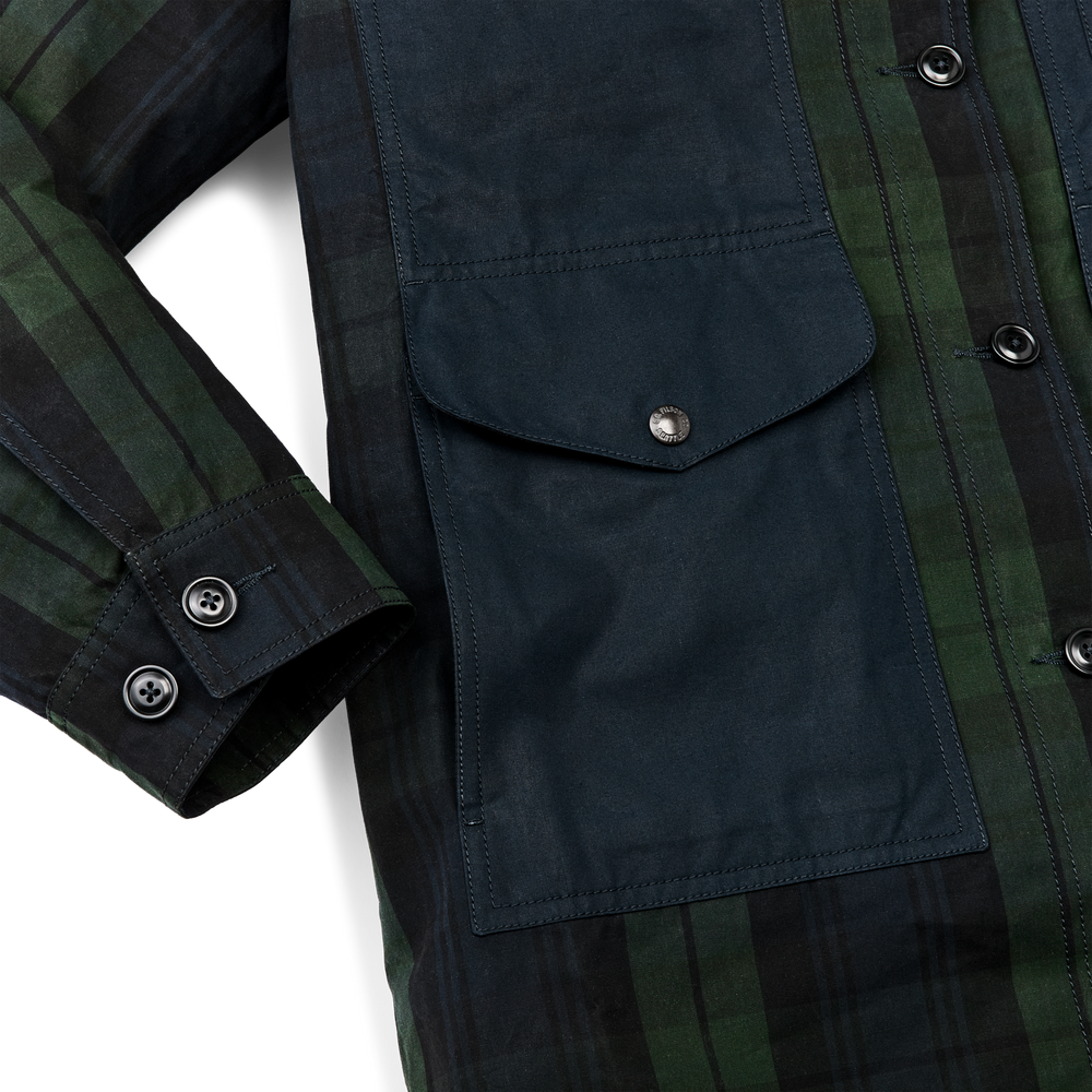 Alternate view of the Filson Women's Dry Waxed Long Cruiser - Black / Green Plaid