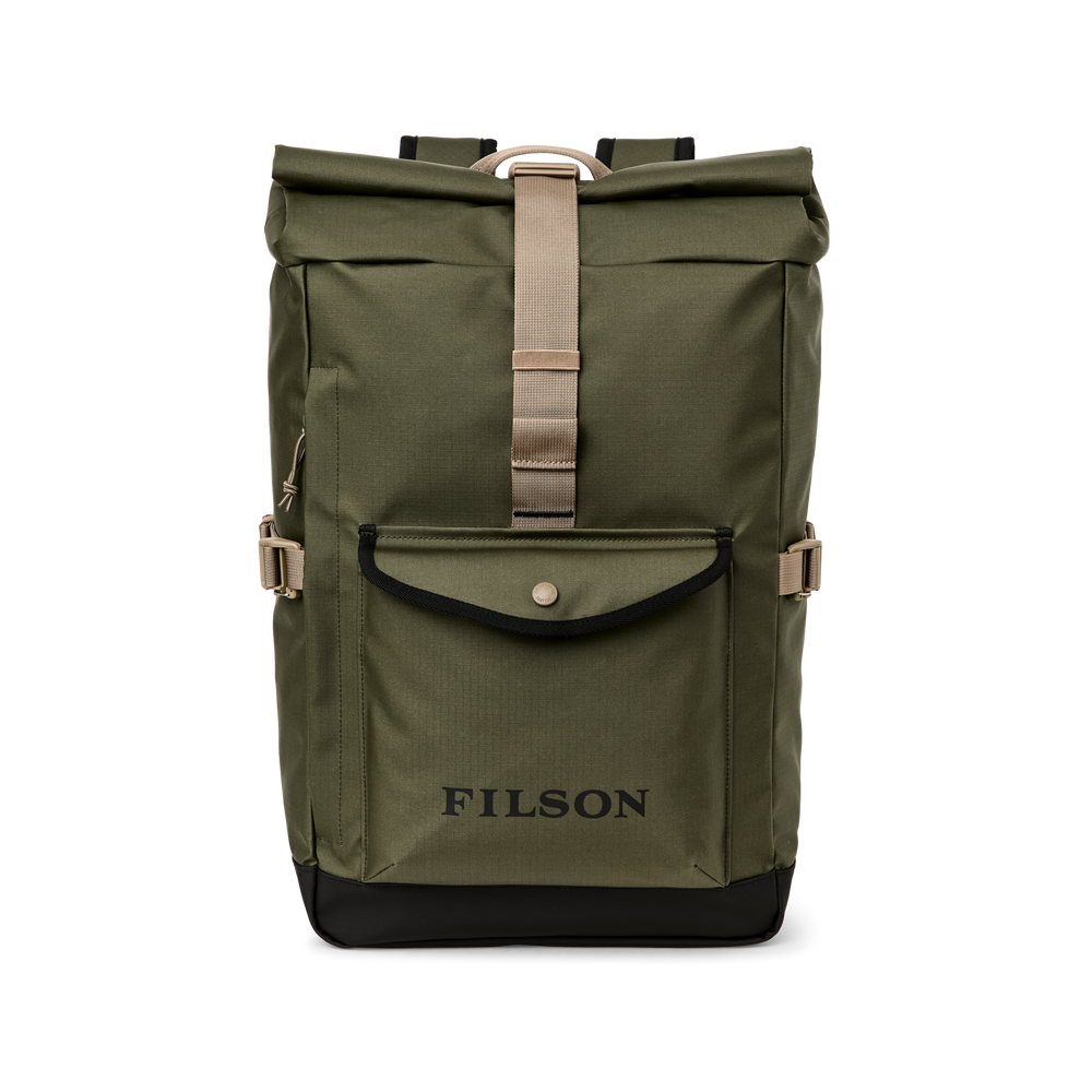 Front-facing image of the Filson All-Weather Backpack - Olive / Black / Covert