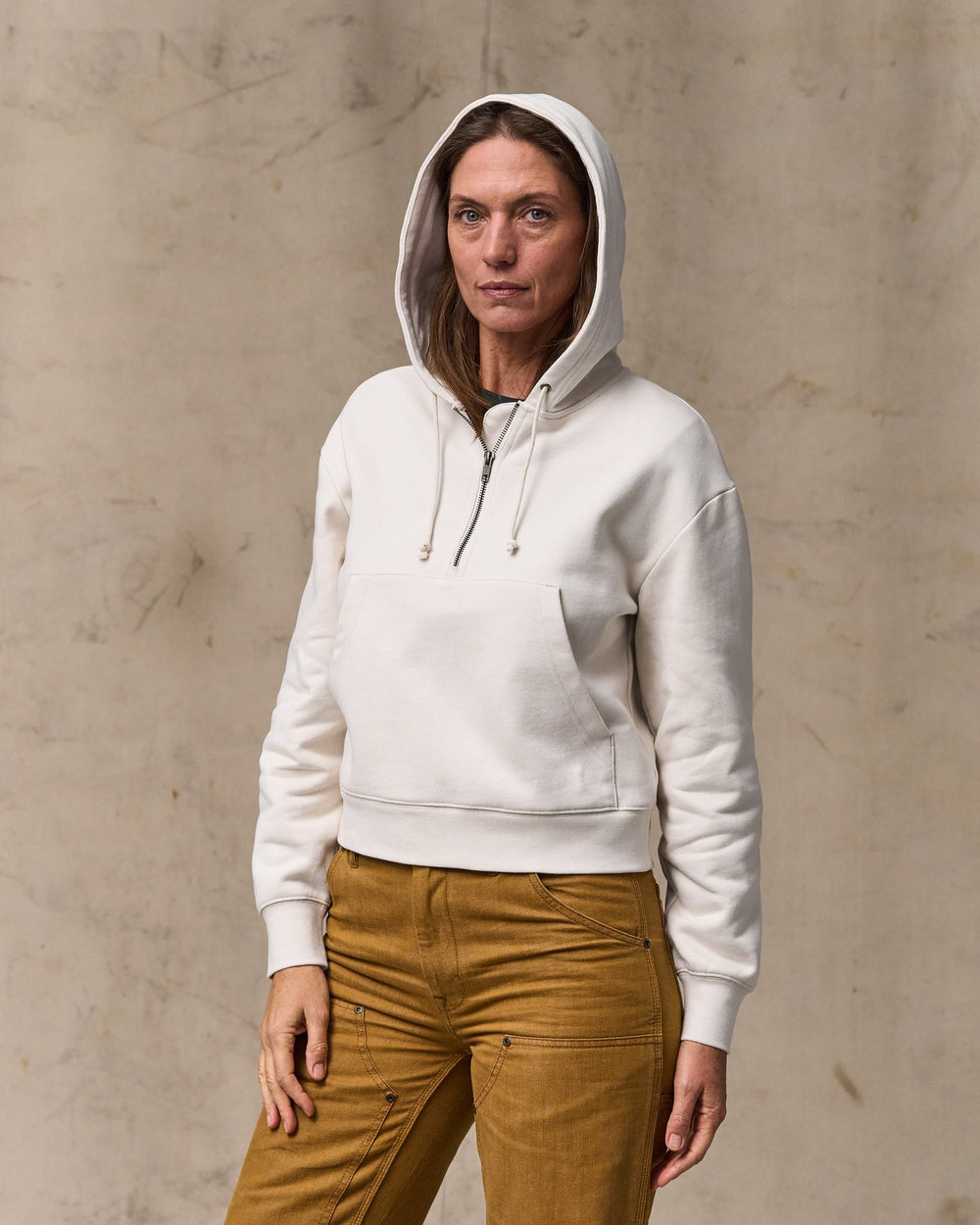 Women's French Terry Half-zip Hoodie - Ivory