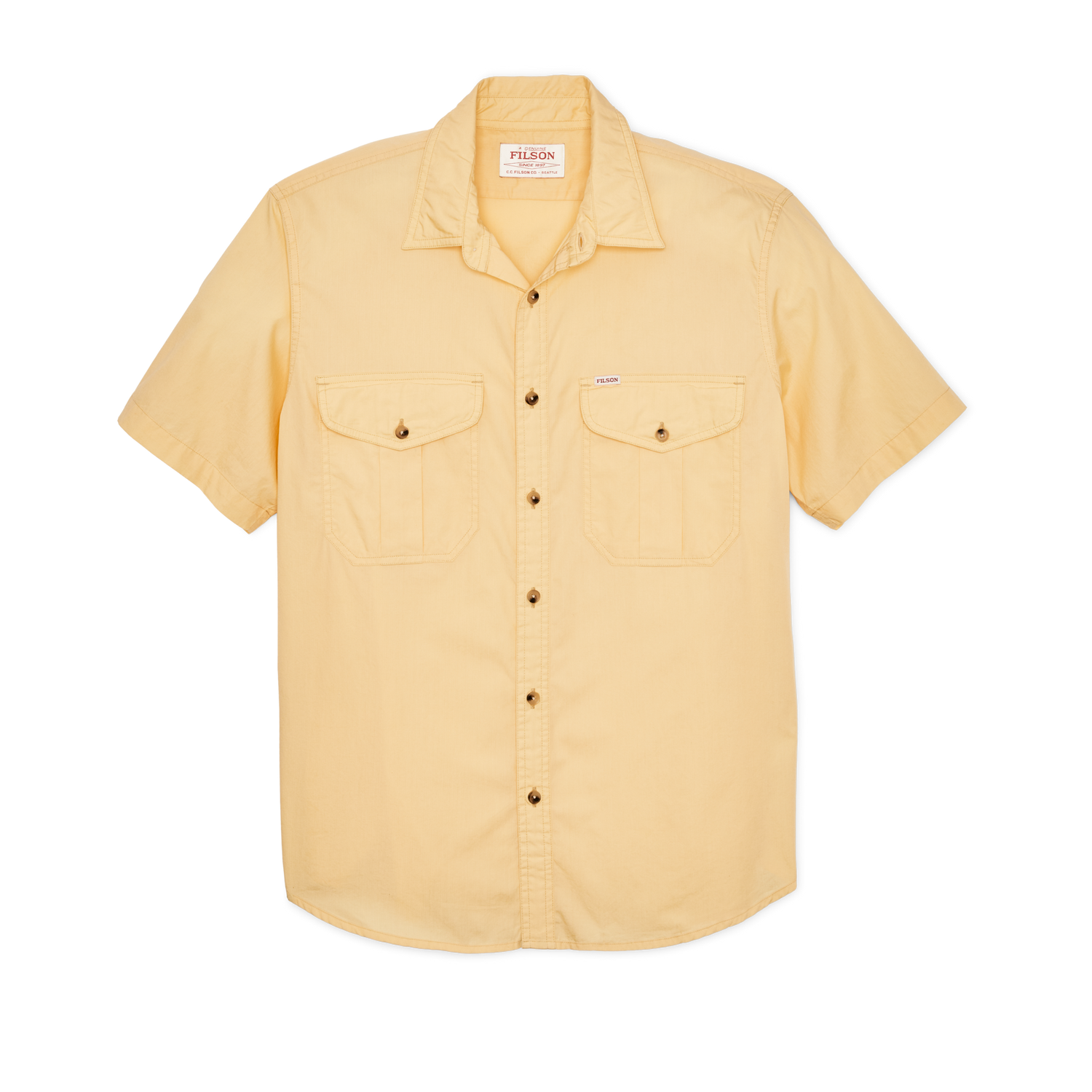 Front-facing image of the Filson Filson's Washed Short Sleeve Feather Cloth Shirt - Straw