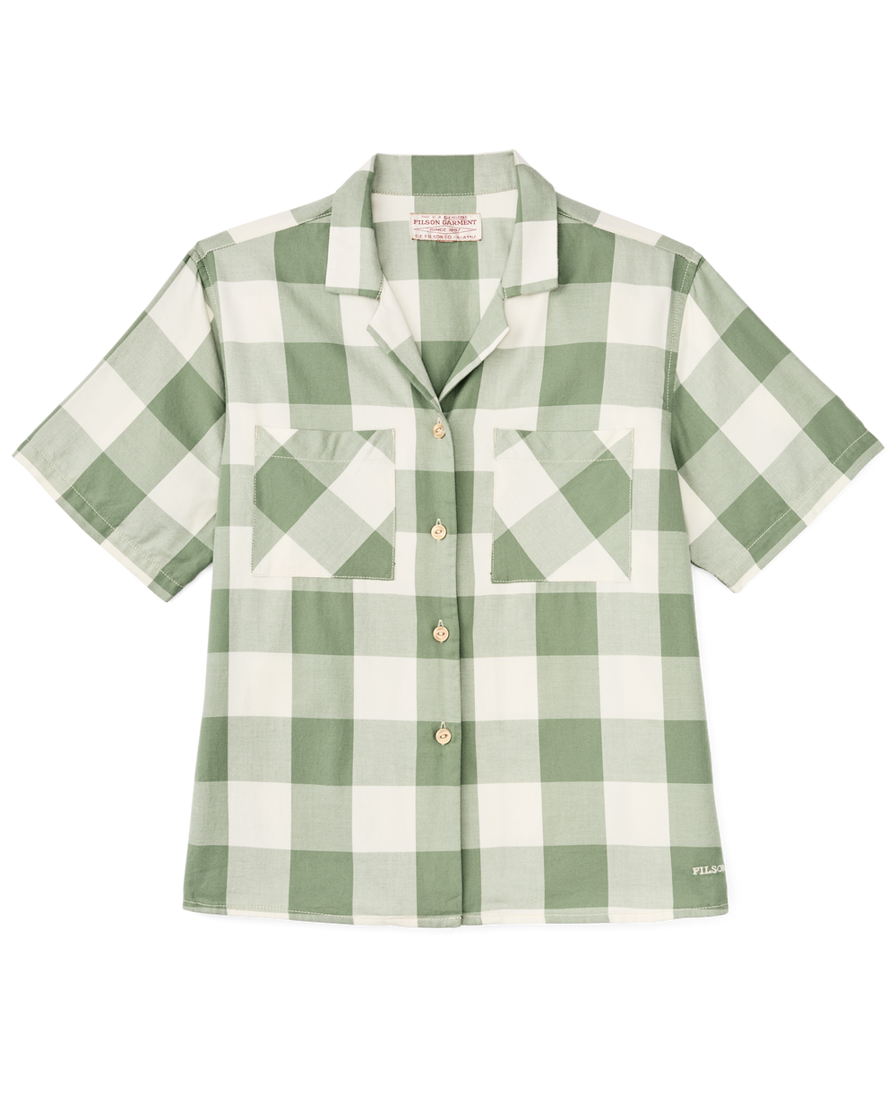 Women's Short Sleeve Camp Shirt - Hedge Green / White Plaid