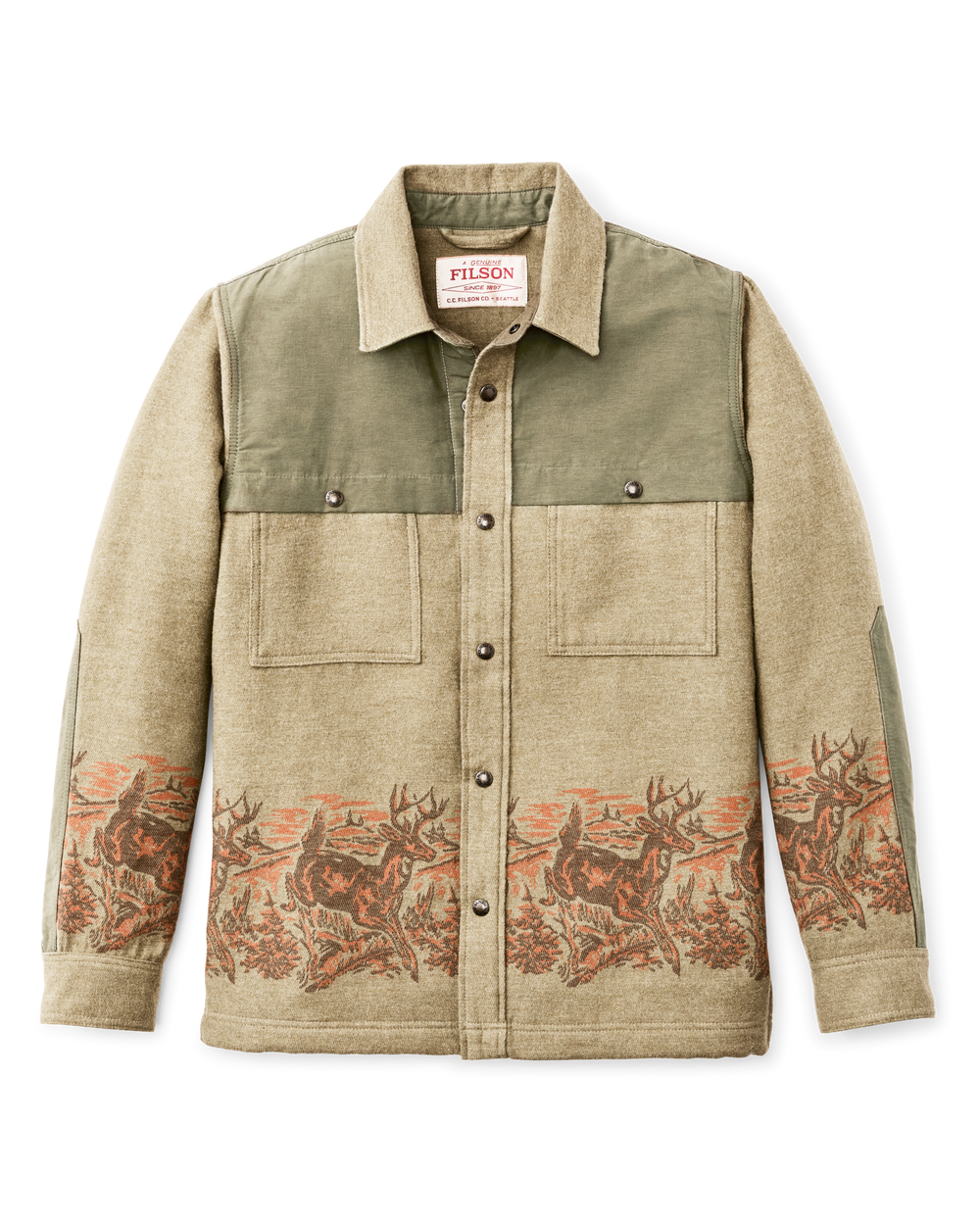 Front-facing image of the Filson Colchuck Forester Jac-shirt - Sage Heather
