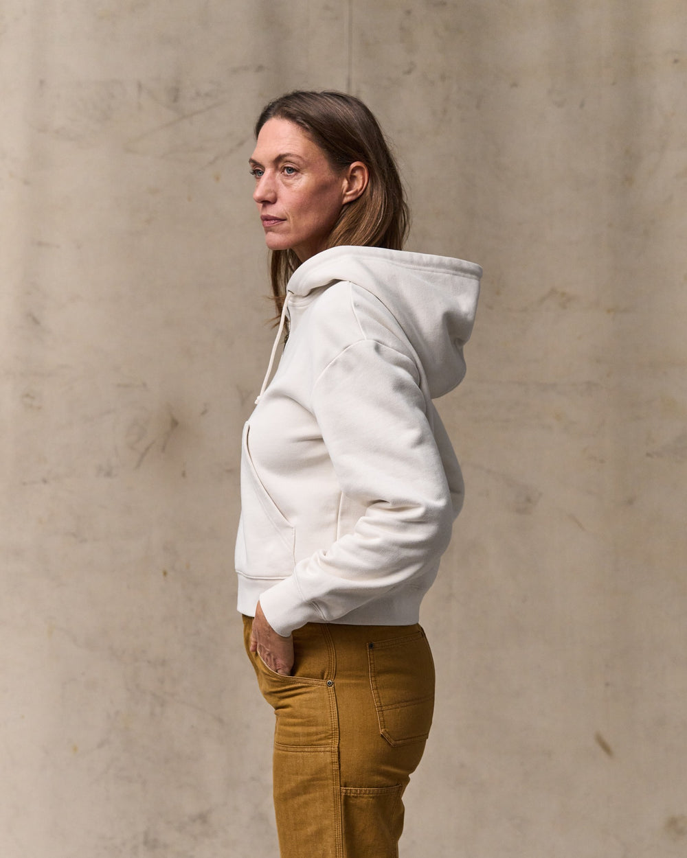 Women's French Terry Half-zip Hoodie - Ivory