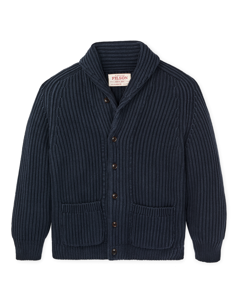 Fisherman Rib Cotton Cardigan - Navy