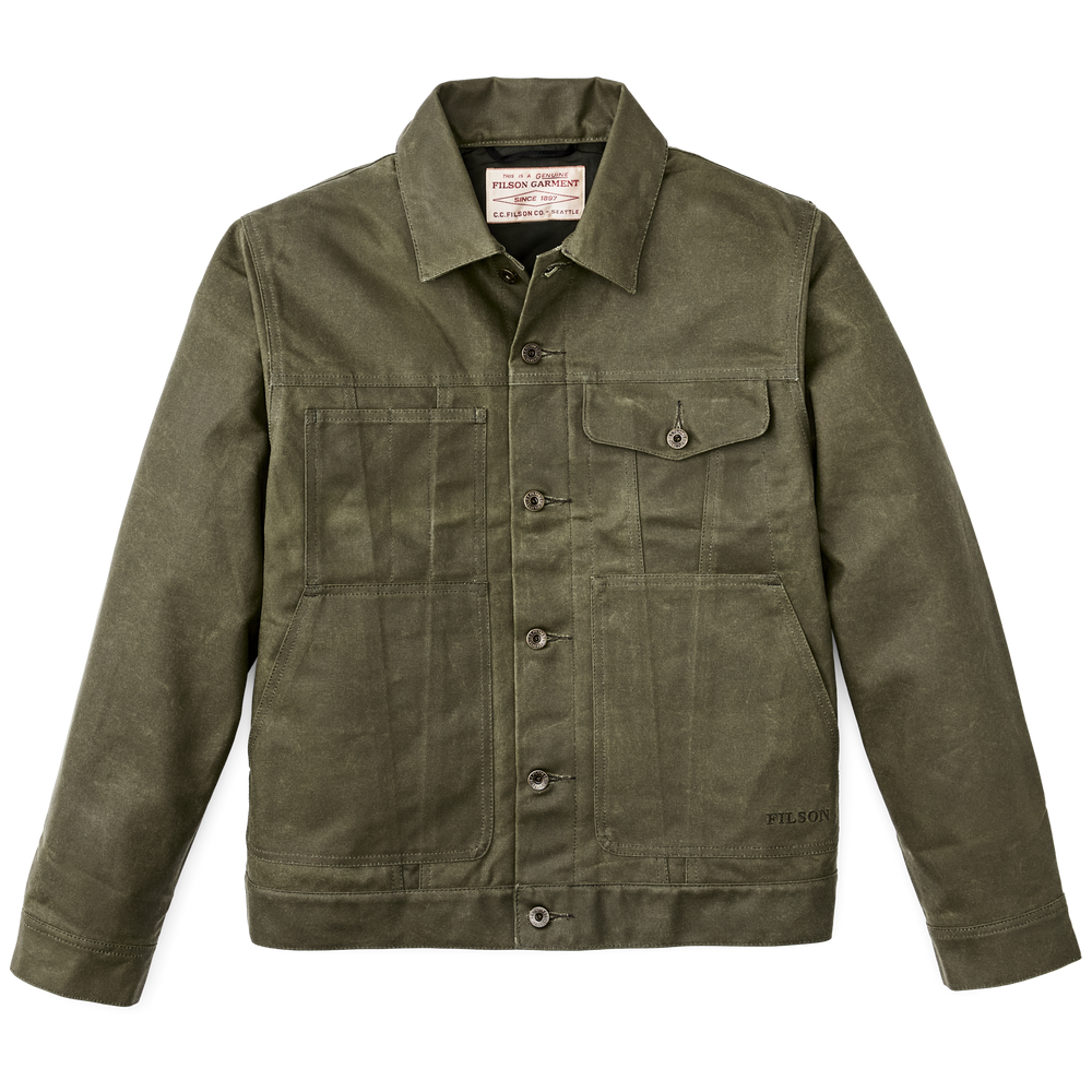 Front-facing image of the Filson Tin Cloth Short Lined Cruiser Jacket - Military Green