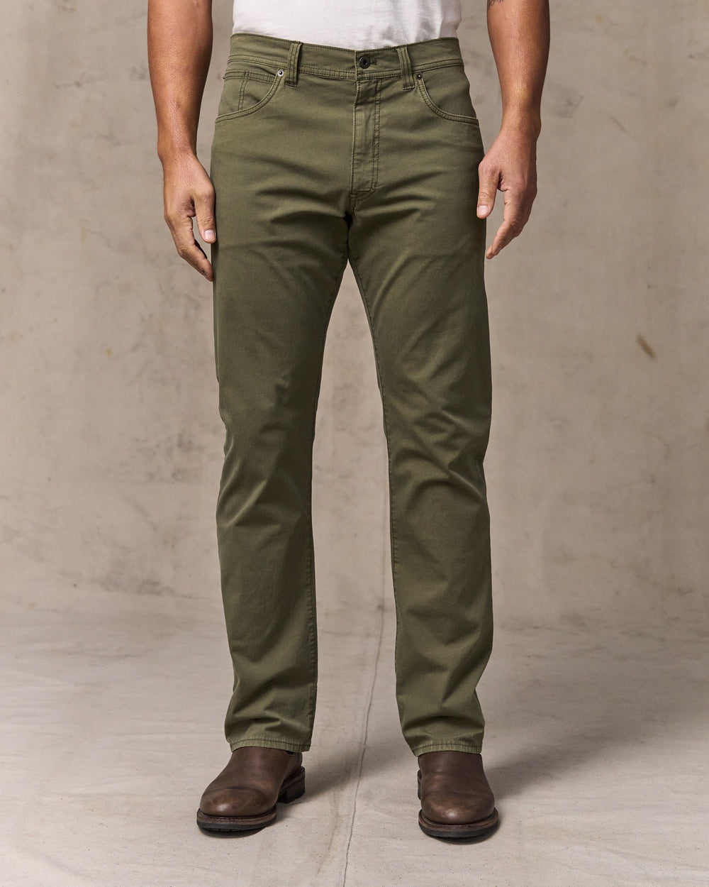 image of a model wearing Filson's Granite Mountain 5-pocket Pants - Burnt Olive