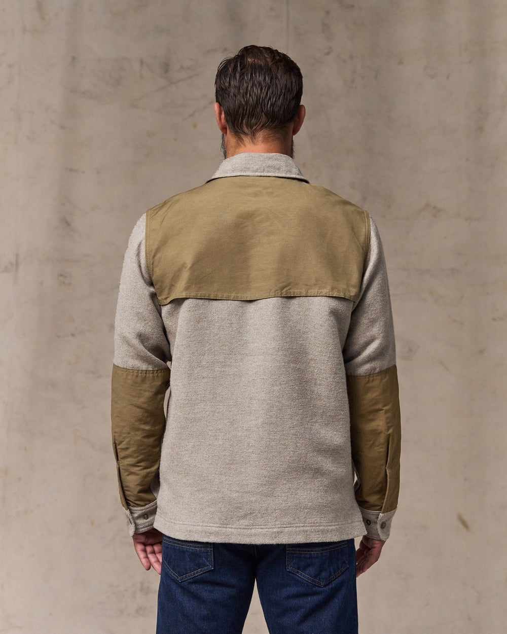 image of a model wearing Filson's Colchuck Forester Jac-shirt - Ash Heather