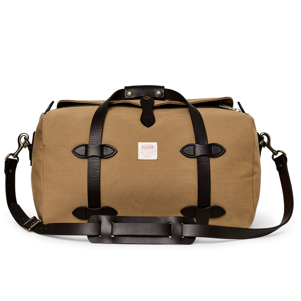 Front-facing image of the Filson Small Rugged Twill Duffle Bag - Tan