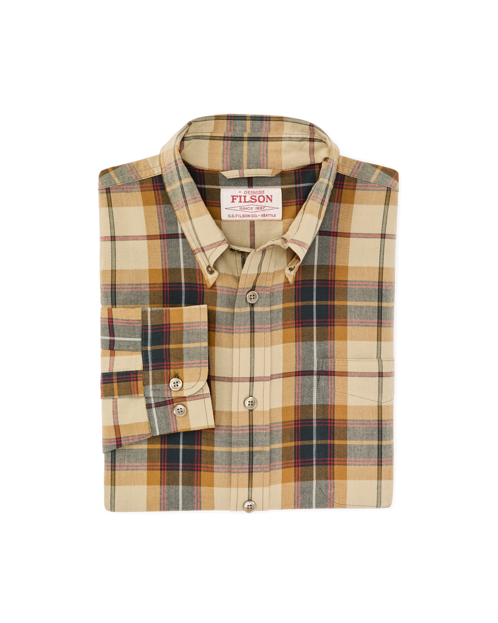 Madras Button-Down Shirt - Tan / Spruce Multicolor