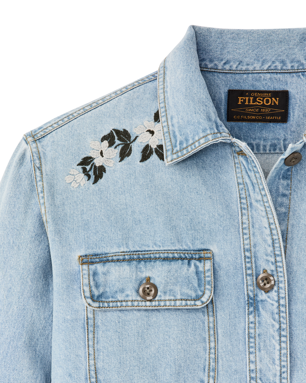 Alternate view of the Filson Women's Embroidered Denim Shirt - Pale Indigo