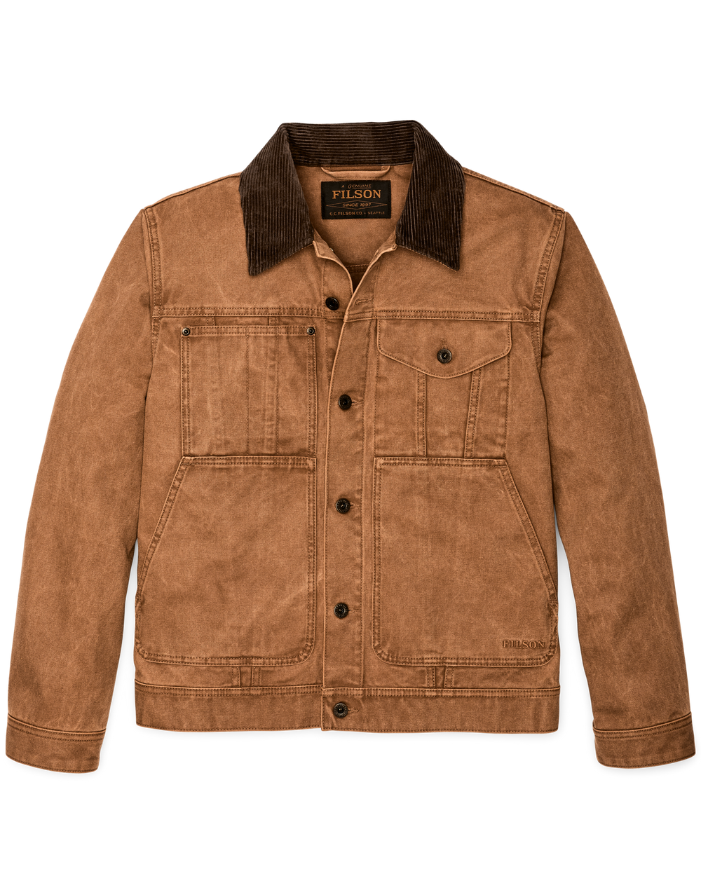 Front-facing image of the Filson Rustic Canvas Short Cruiser Jacket - Whiskey