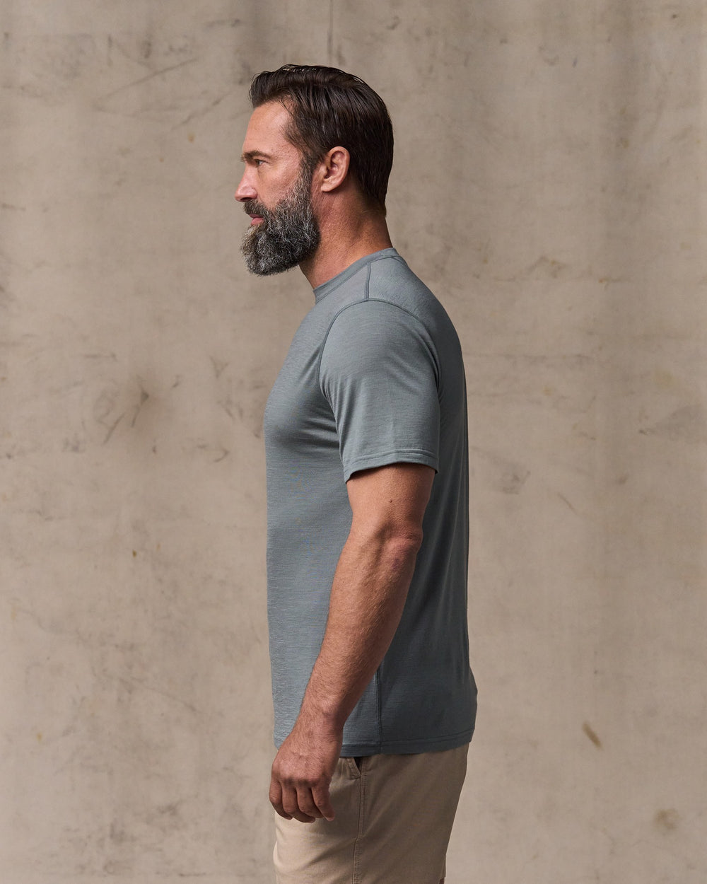image of a model wearing Filson's Wool-blend Upf T-shirt - Sage Gray