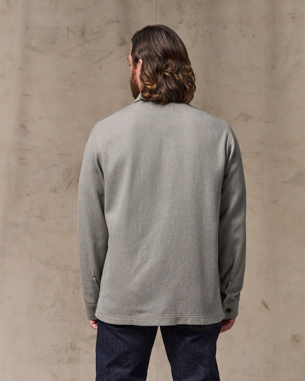 image of a model wearing Filson's Deer Island Jac-shirt - Heather Natural