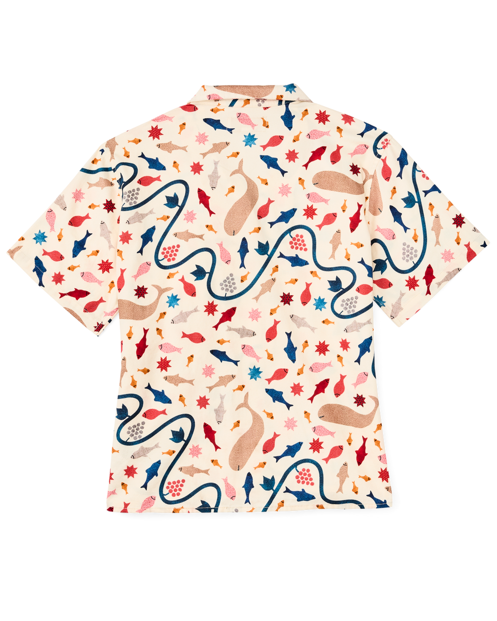 Women's Short Sleeve Camp Shirt - Natural / Whale Print