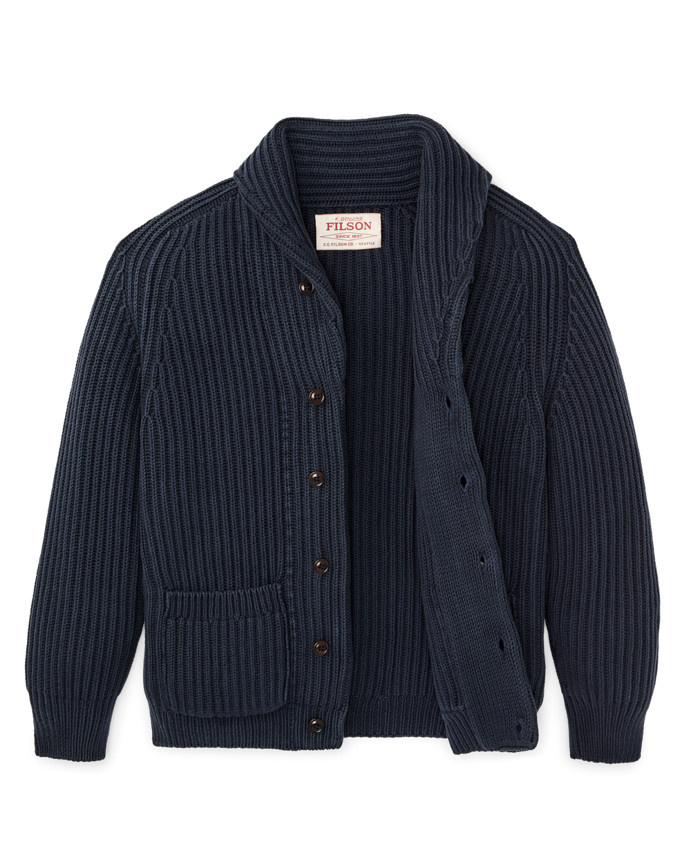 Fisherman Rib Cotton Cardigan - Navy
