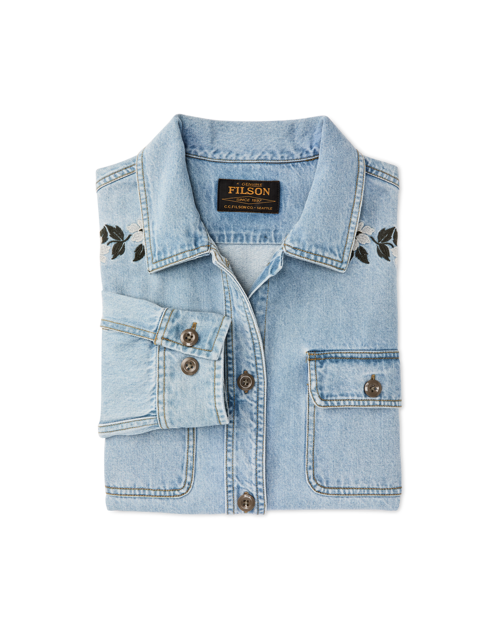 Women's Embroidered Denim Shirt - Pale Indigo