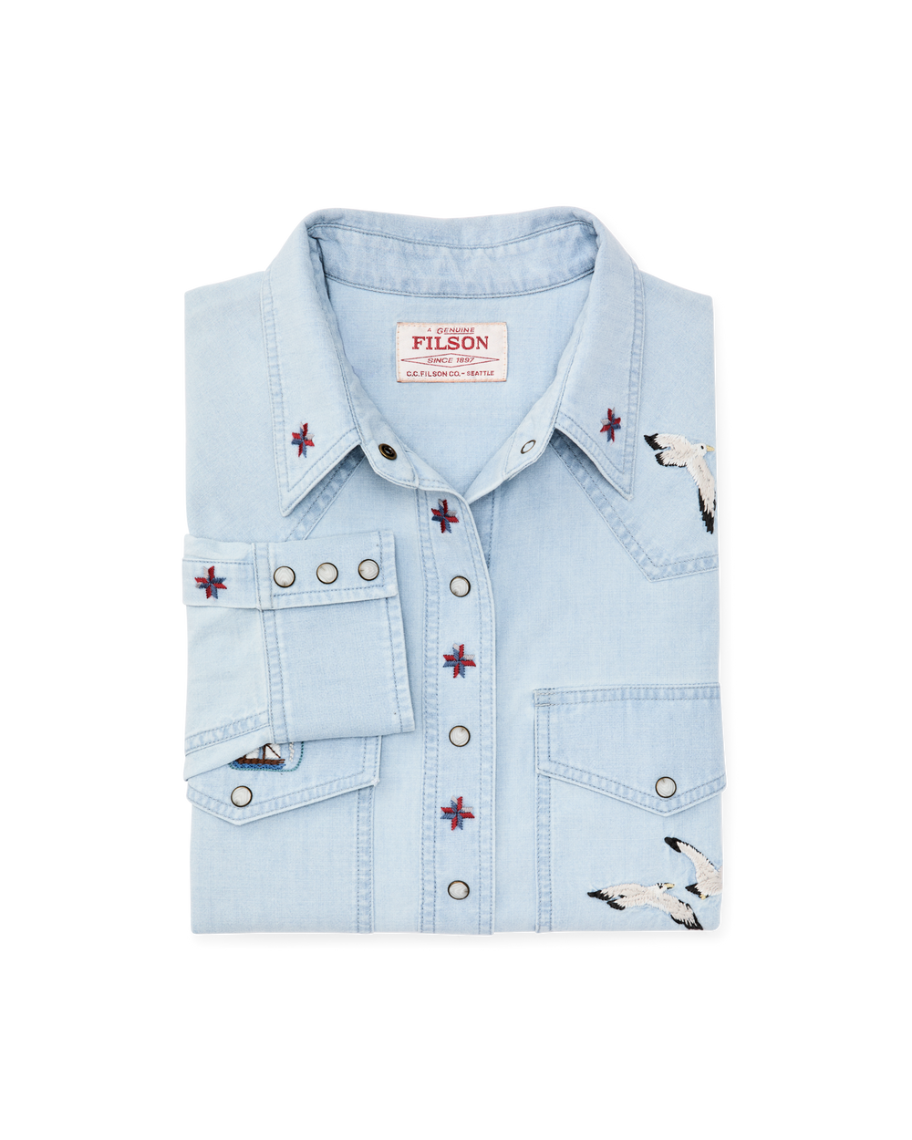 Alternate view of the Filson Women's Embroidered Western Shirt - Light Indigo