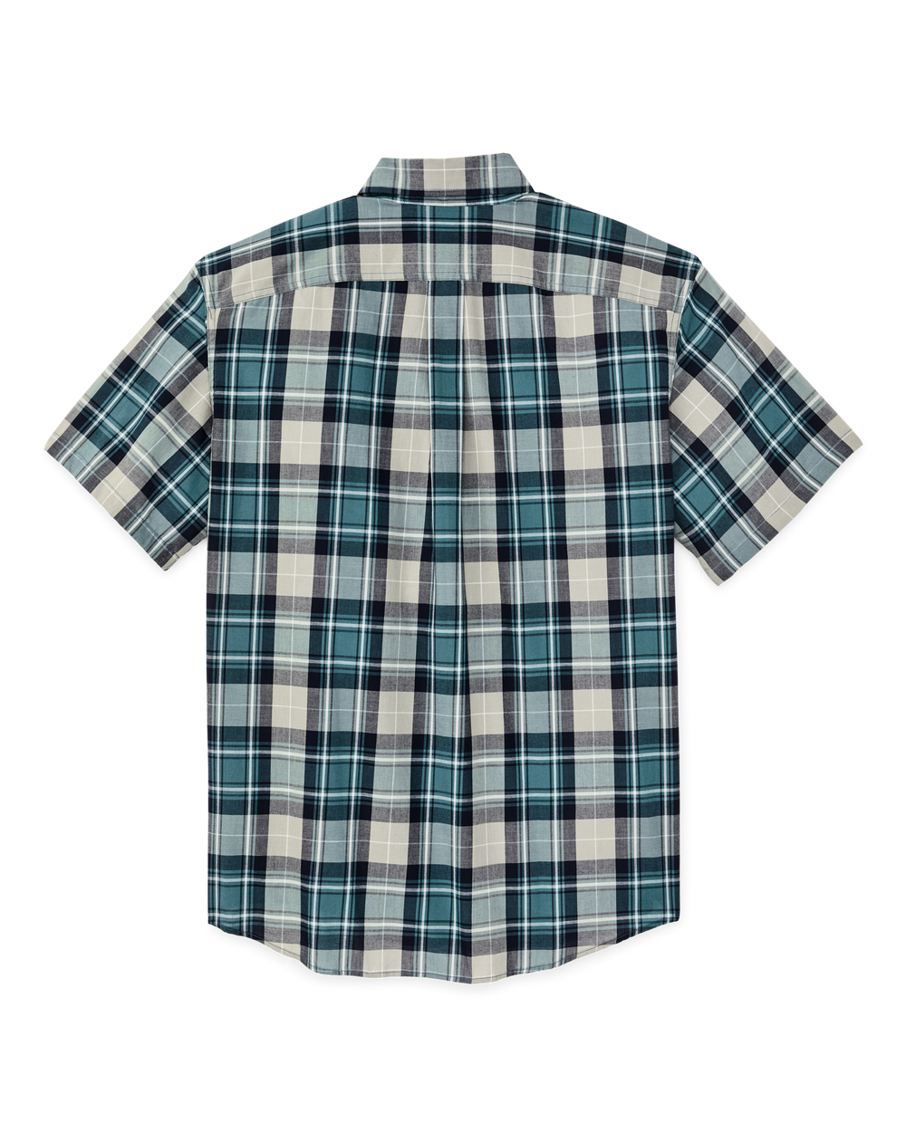 Short Sleeve Madras Popover Shirt - Gray / Teal Multicolor
