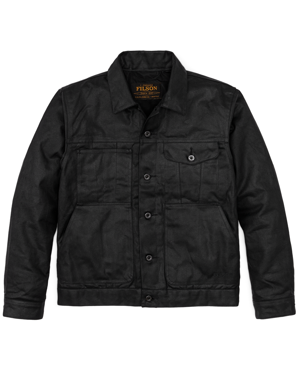 Front-facing image of the Filson Tin Cloth Short Lined Cruiser Jacket - Black