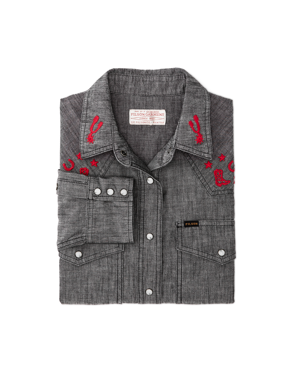 Women's Embroidered Western Shirt - Black Chambray / Western
