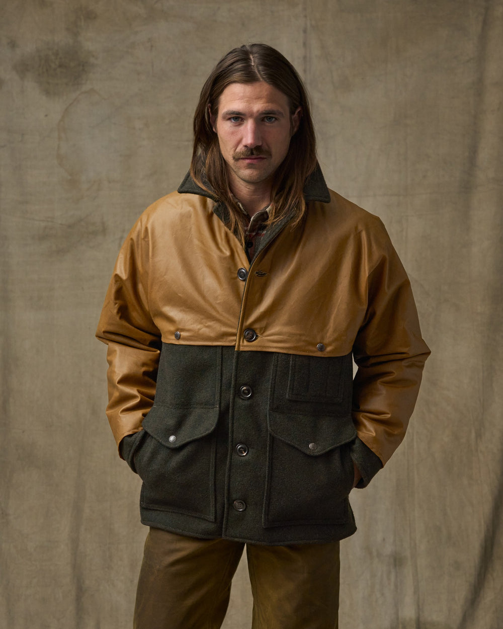 Mackinaw Wool Caped Cruiser Jacket - Peat Black / Dark Tan