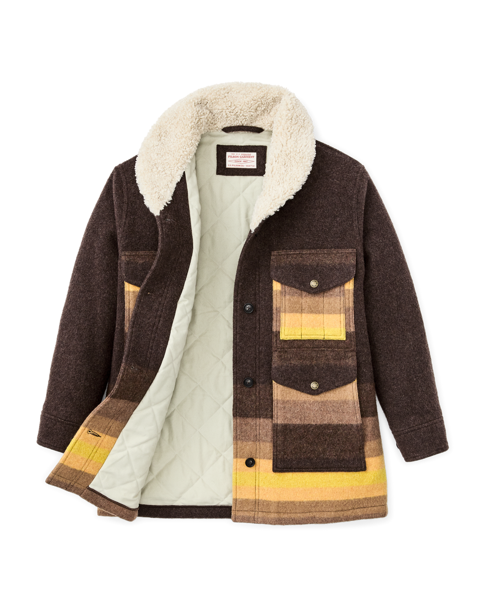 Women's Kodiak Shawl Collar Coat - Brown / Yellow Stripe