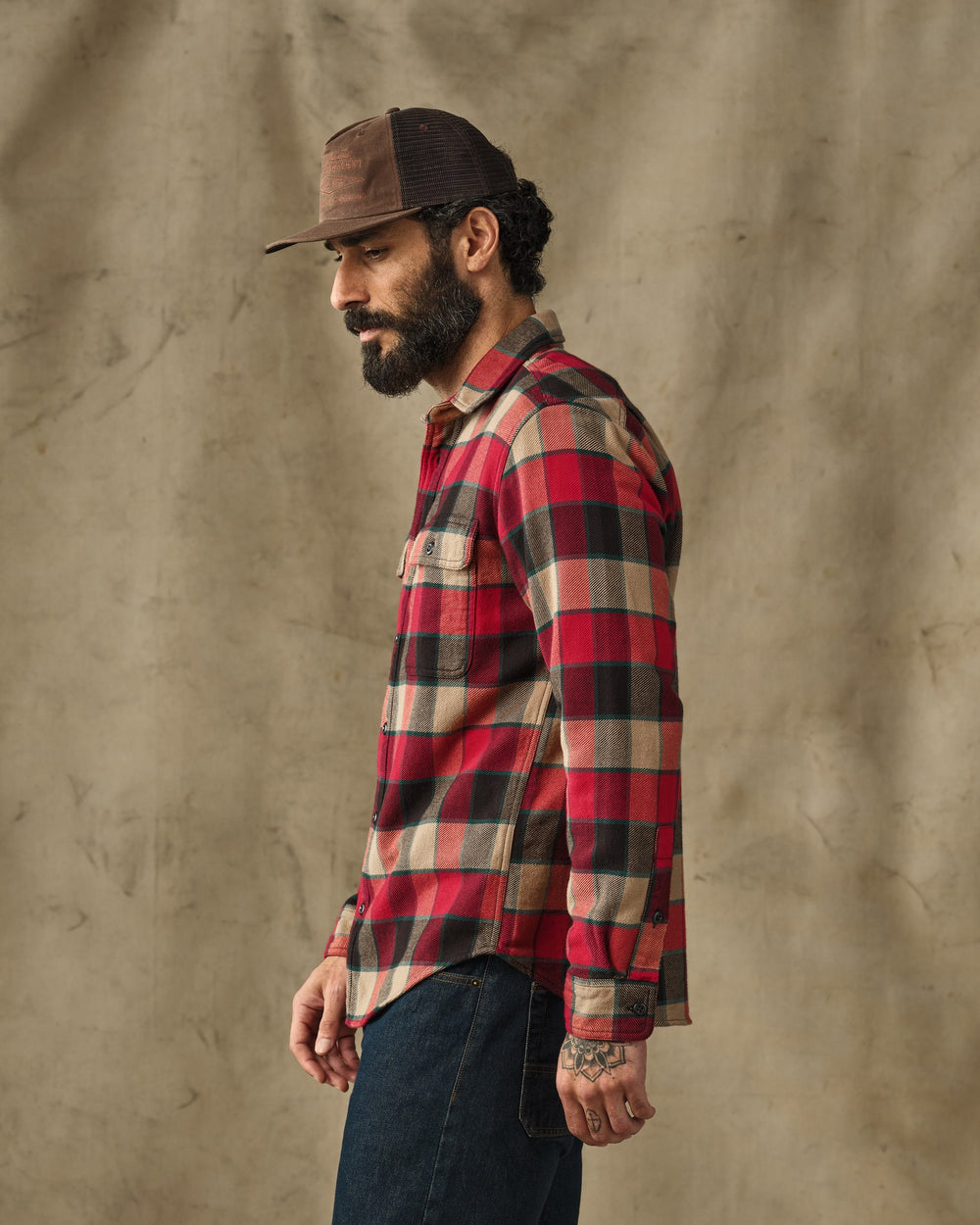 Vintage Flannel Work Shirt - Red / Cream Plaid