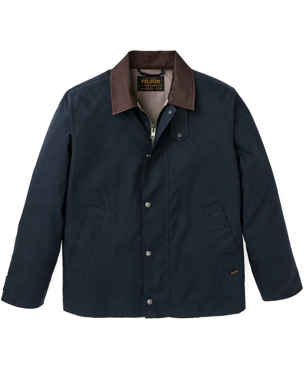 Front-facing image of the Filson Dry Wax Short Field Jacket - Navy
