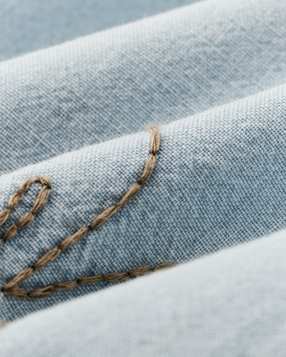 Women's Short Sleeve Embroidered Camp Shirt - Light Indigo Chambray