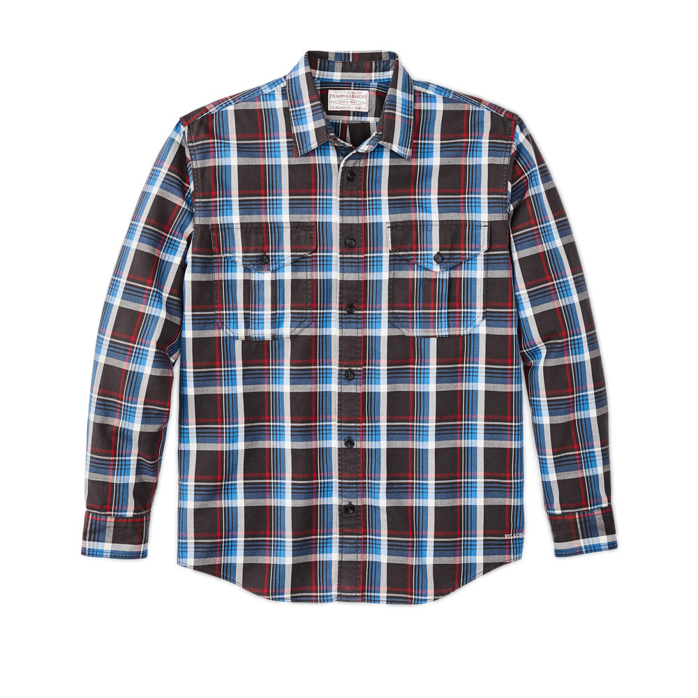 Front-facing image of the Filson Lightweight Alaskan Guide Shirt - Glacier Blue Plaid