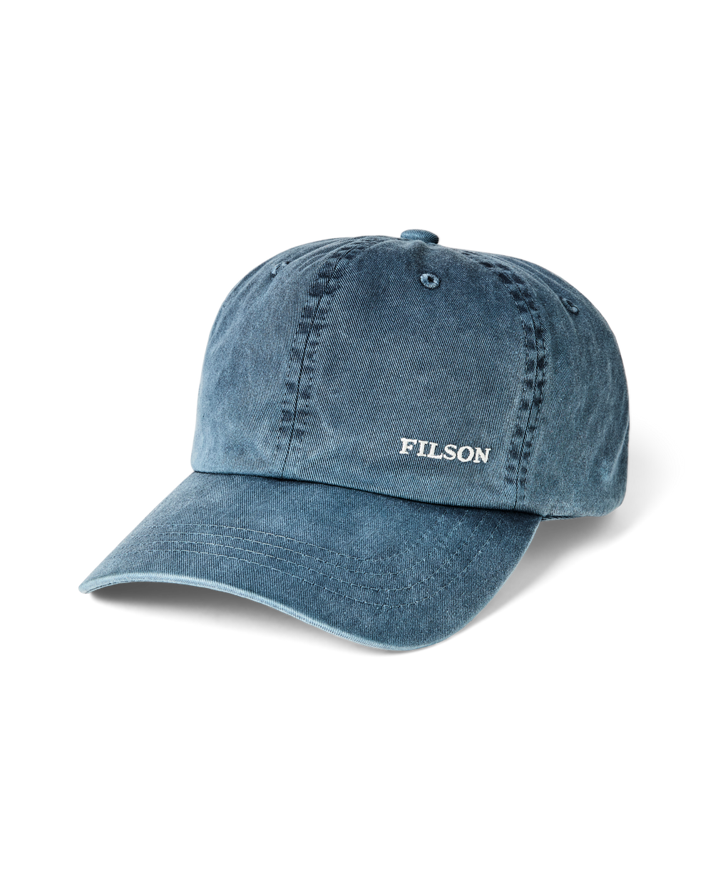 Front-facing image of the Filson Washed Low-profile Logger Cap - Washed Blue