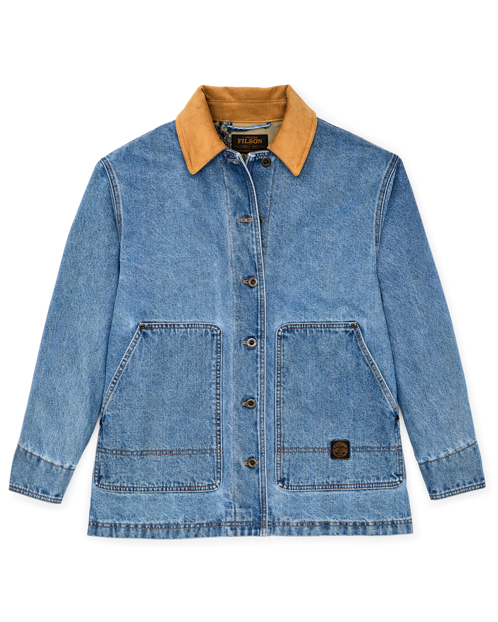 Front-facing image of the Filson Women's 11-oz. Denim Barn Coat - Light Indigo