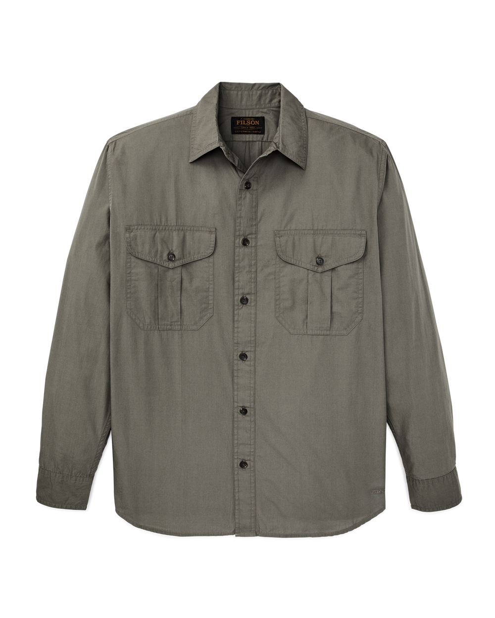 Front-facing image of the Filson Filson's Washed Feather Cloth Shirt - Olive Gray