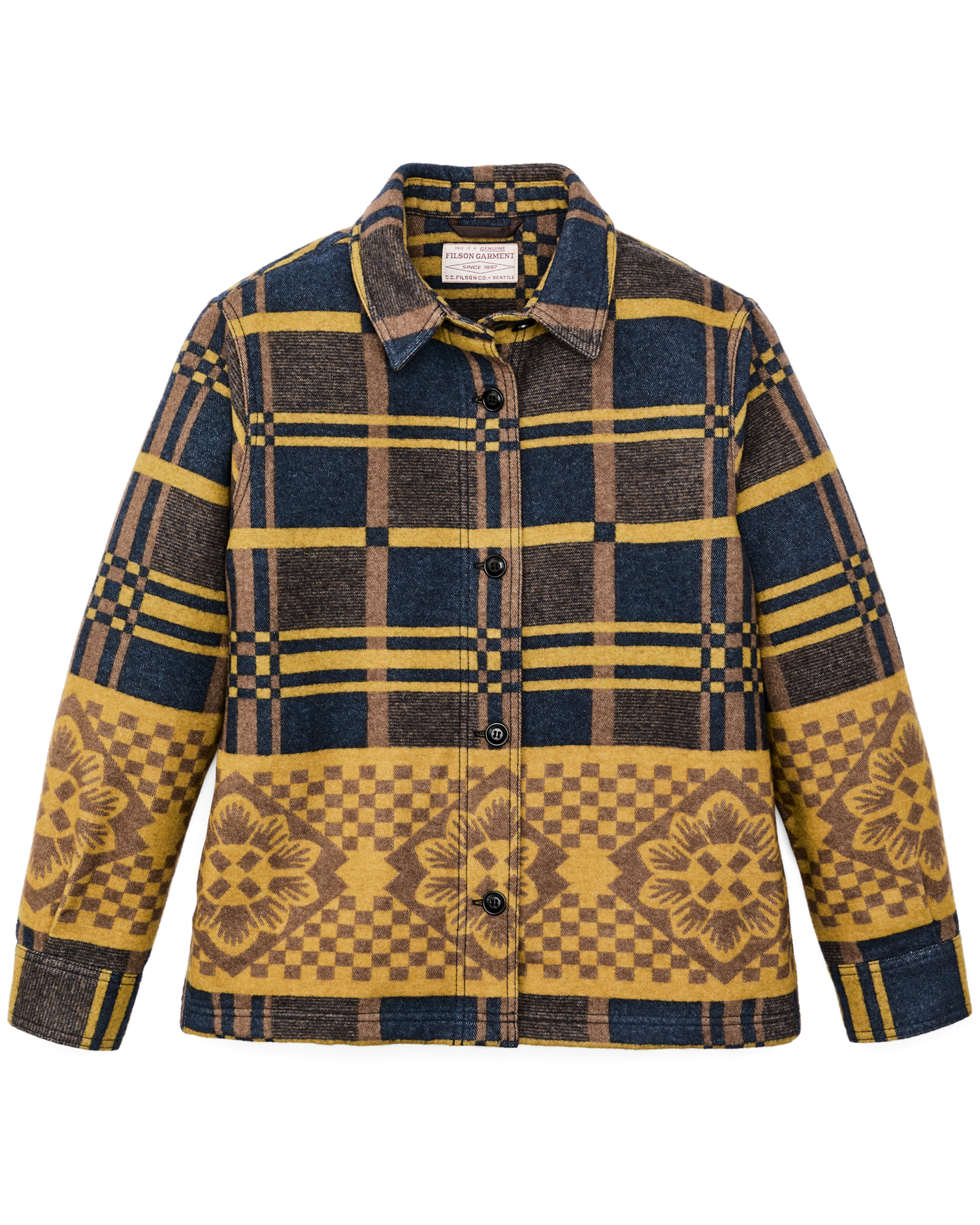 Women's Blanket Wool Overshirt - Flower Blanket Plaid / Bronze Brown