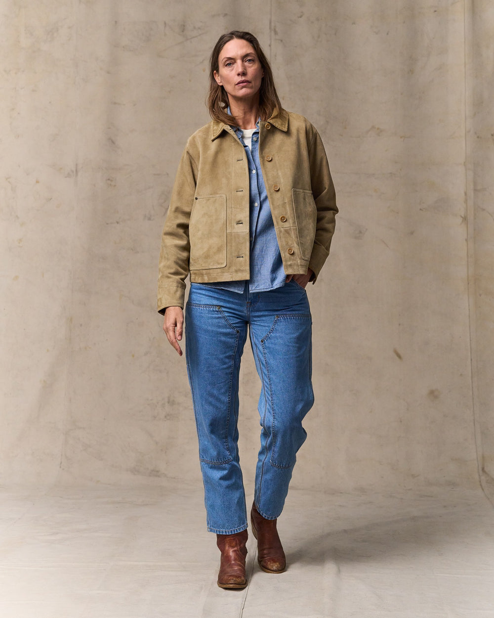 Women's Short Suede Barn Jacket - Light Gray