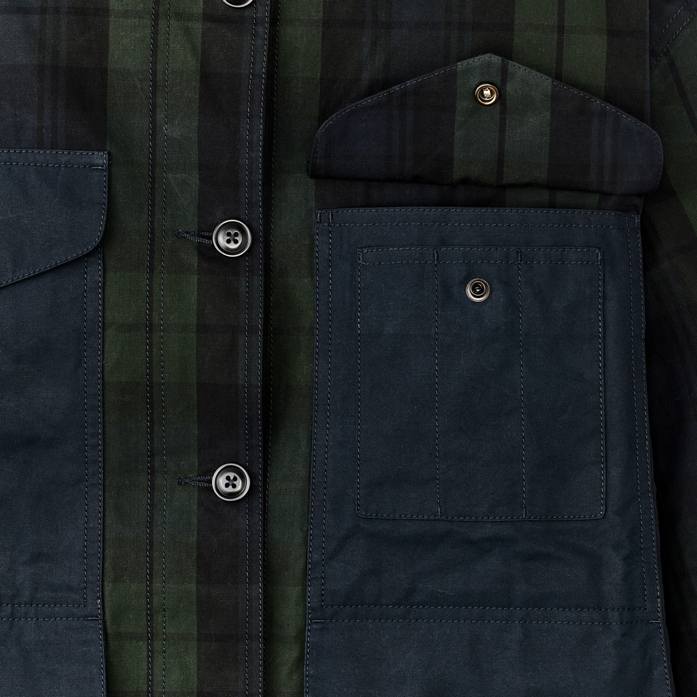 Alternate view of the Filson Women's Dry Waxed Long Cruiser - Black / Green Plaid