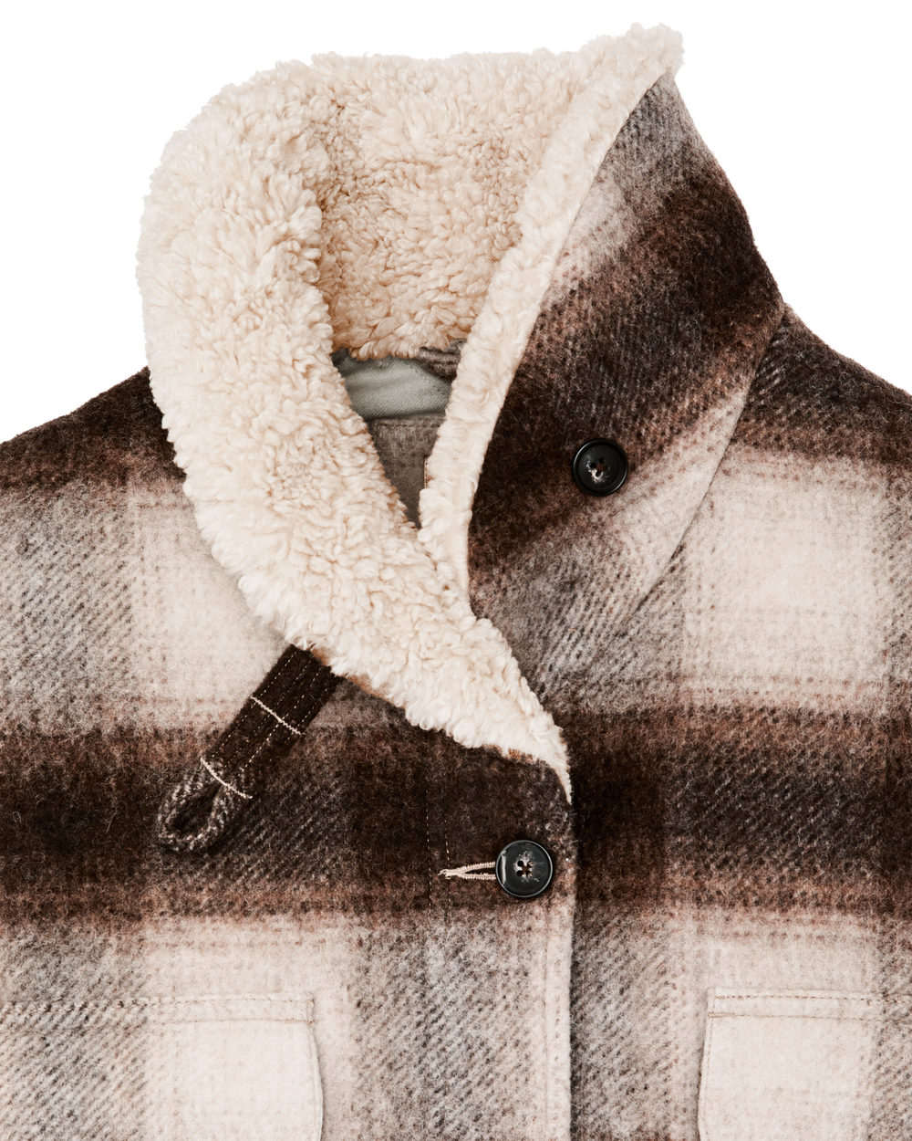 Women's Kodiak Shawl Collar Coat - Cream / Brown Shadow Plaid