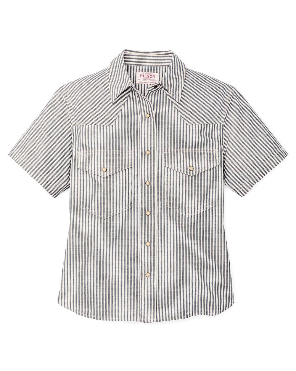 Women's Short Sleeve Chambray Western Shirt - Indigo / Natural