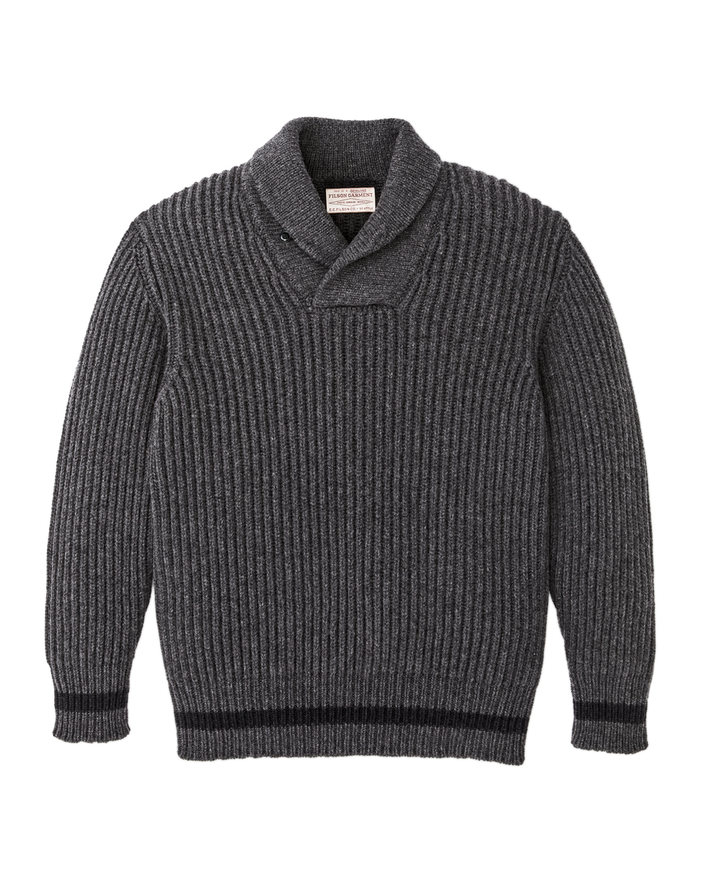 Bristol Shawl Neck Sweater  - Gray Heather / Dark Charcoal Stripe