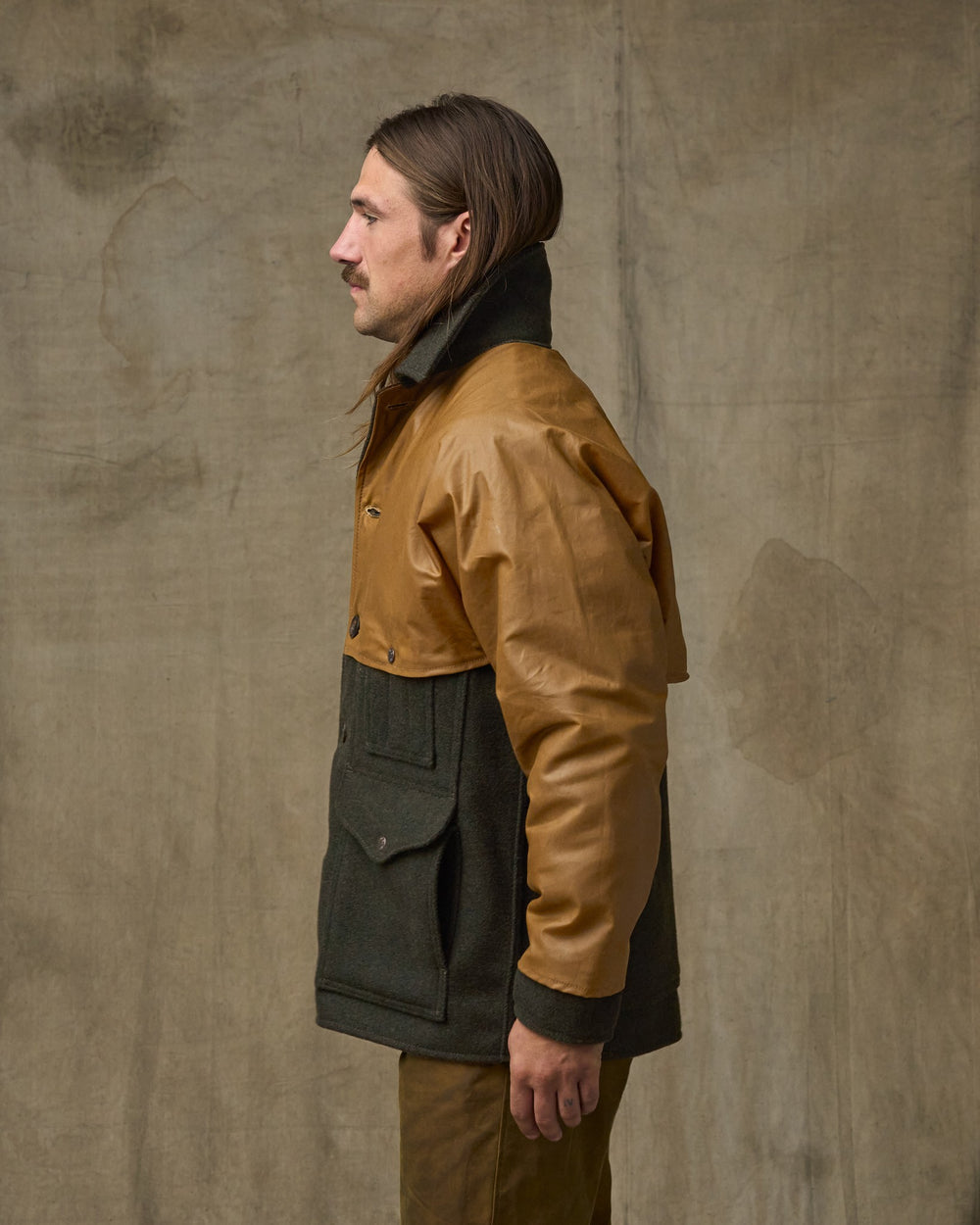 Mackinaw Wool Caped Cruiser Jacket - Peat Black / Dark Tan