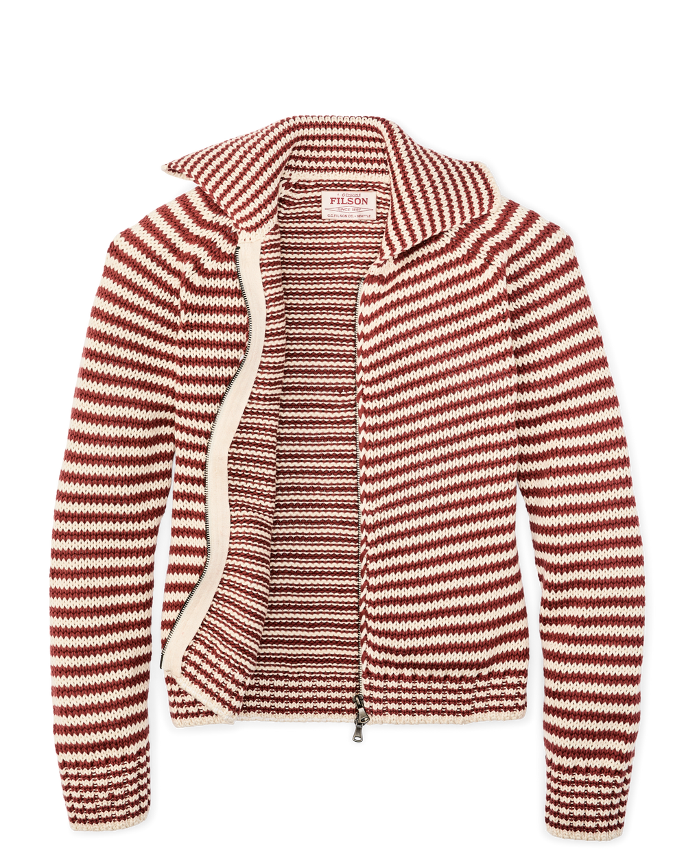 Alternate view of the Filson Women's Cotton Full-zip Cardigan - Brick / Sand Stripe