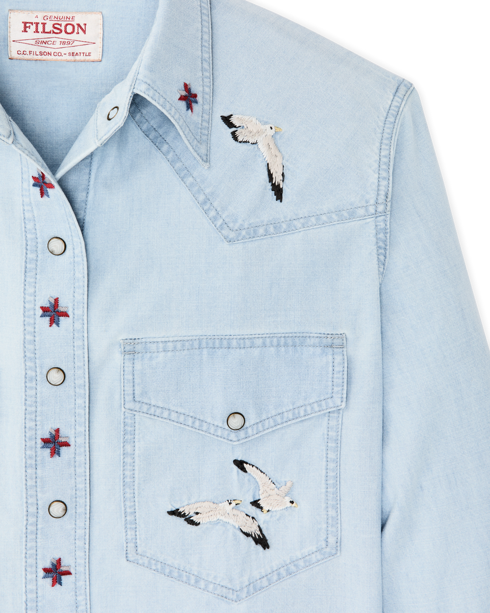 Alternate view of the Filson Women's Embroidered Western Shirt - Light Indigo