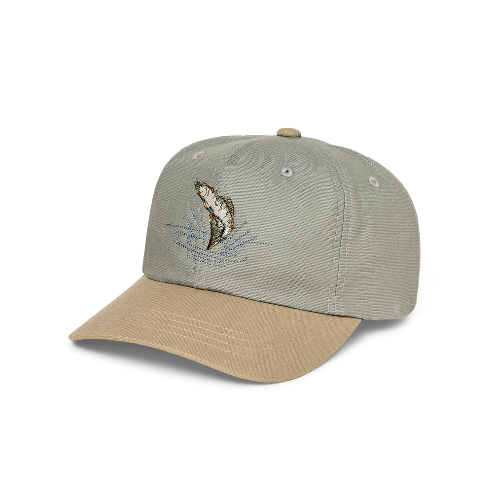 Front-facing image of the Filson Low-profile Logger Cap (embroidered)  - Mist / Leaping Fish