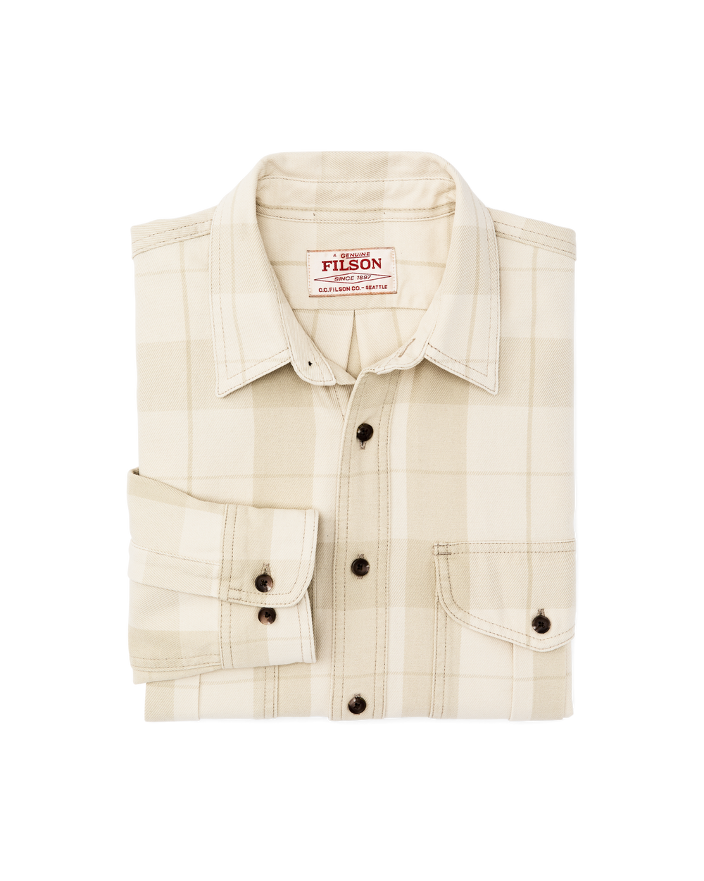 Alternate view of the Filson Vintage Wash Alaskan Guide Shirt - Sand / Stone Plaid