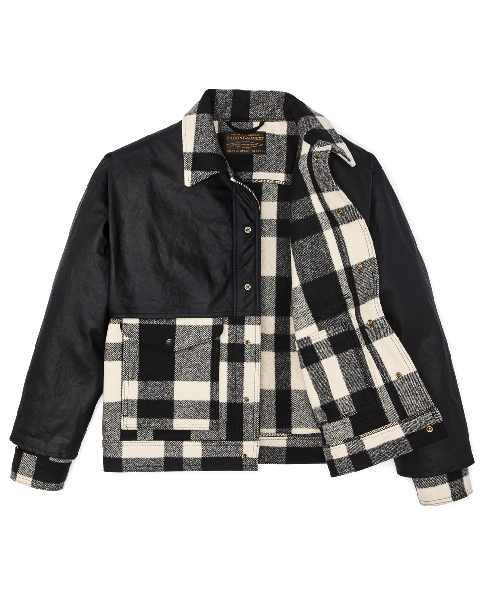 Mackinaw Wool Caped Jacket - Natural Black Plaid Navy