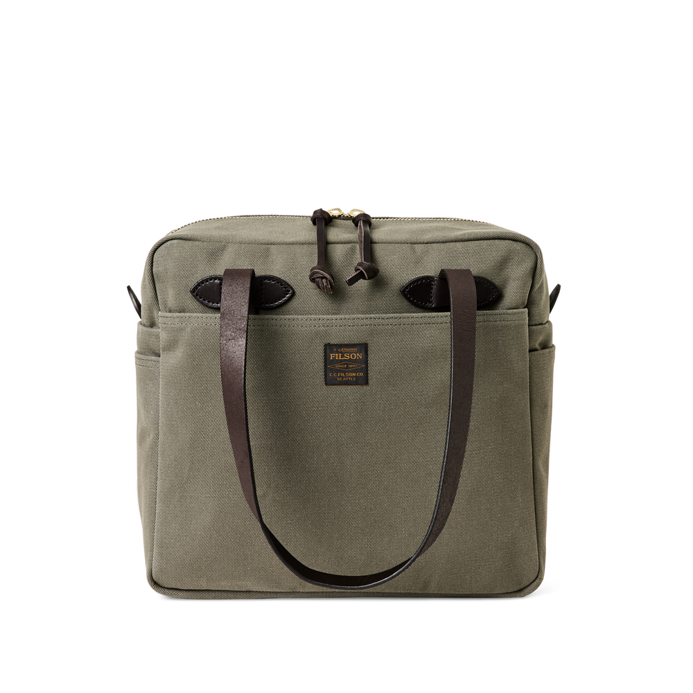 Front-facing image of the Filson Rugged Twill Zipper Tote Bag - Otter Green